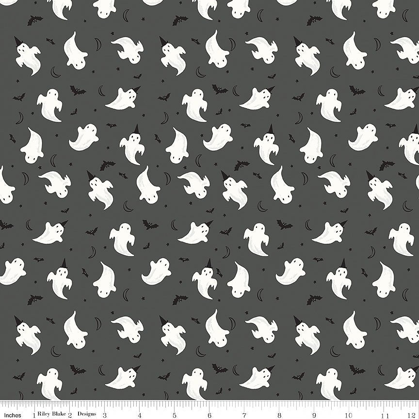 Frank & Friends Glow in the Dark Ghosts Charcoal - Riley Blake from Fort Worth Fabric Studio