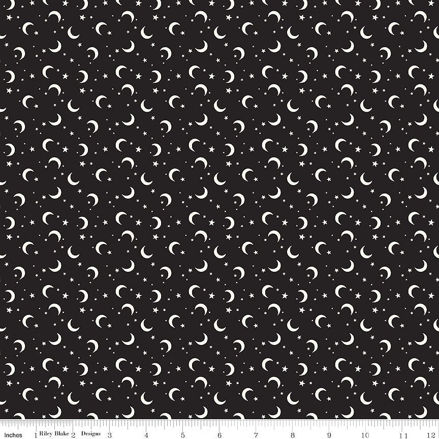 Frank & Friends Glow in the Dark Moon & Stars Black - Riley Blake from Fort Worth Fabric Studio