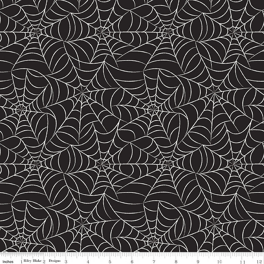 Frank & Friends Glow in the Dark Webs Black - Riley Blake from Fort Worth Fabric Studio