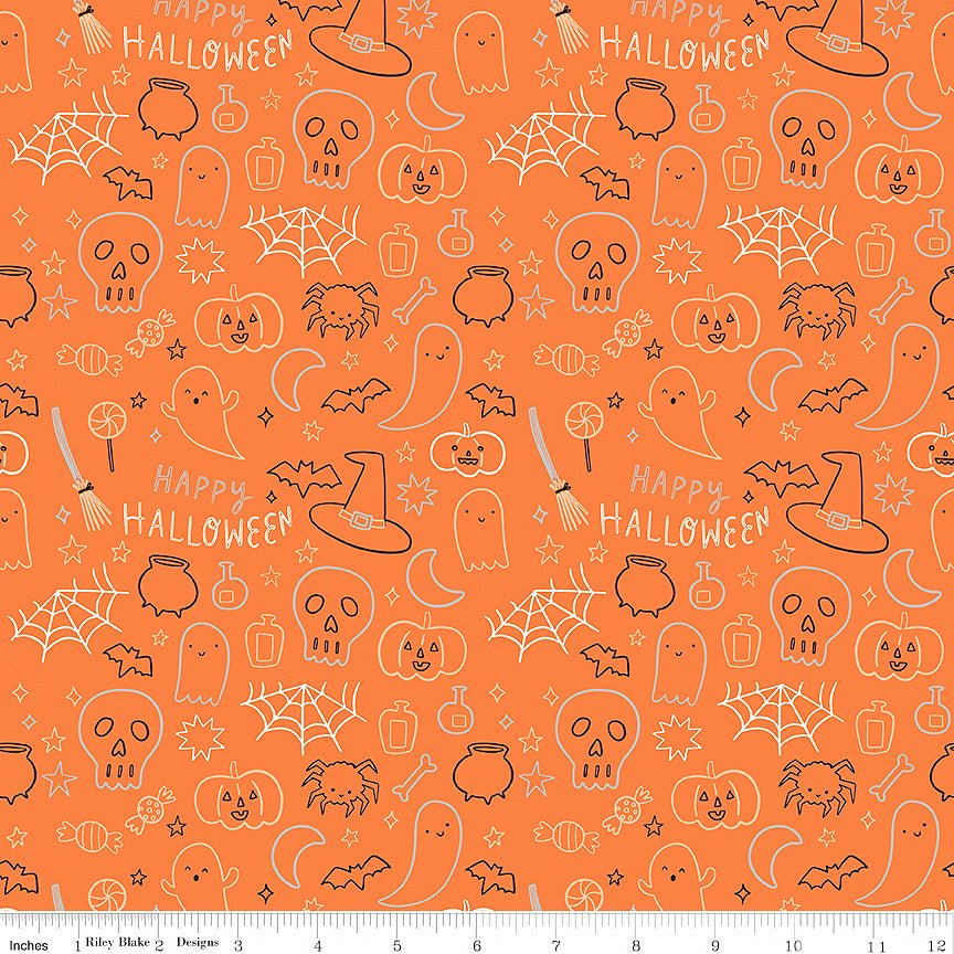 Frank & Friends Halloween Icons Orange - Riley Blake from Fort Worth Fabric Studio