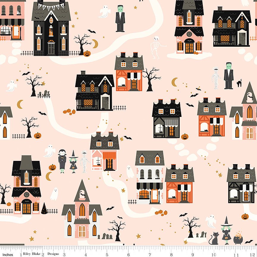 Frank & Friends Houses Pink - Riley Blake from Fort Worth Fabric Studio