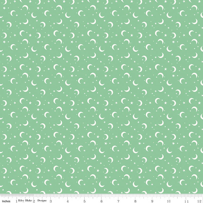 Frank & Friends Moon & Stars Green - Riley Blake from Fort Worth Fabric Studio