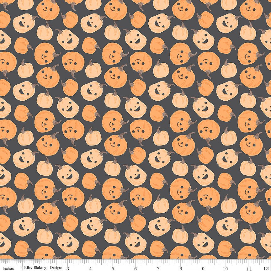 Frank & Friends Pumpkins Charcoal - Riley Blake from Fort Worth Fabric Studio