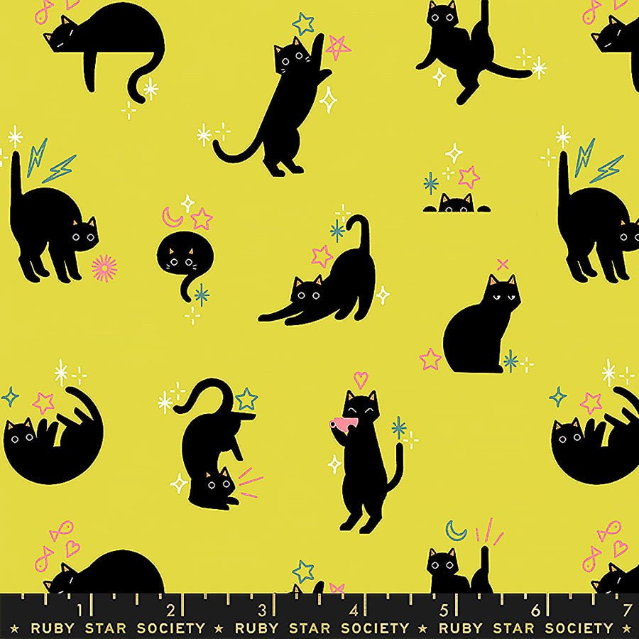 Freaky Familiars Cat Walk Citron - Ruby Star Society from Fort Worth Fabric Studio