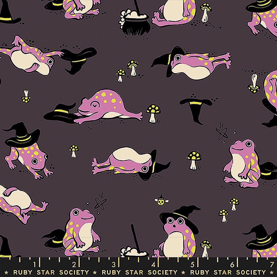Freaky Familiars Frog Witch Mushrooms Eggplant - Ruby Star Society from Fort Worth Fabric Studio