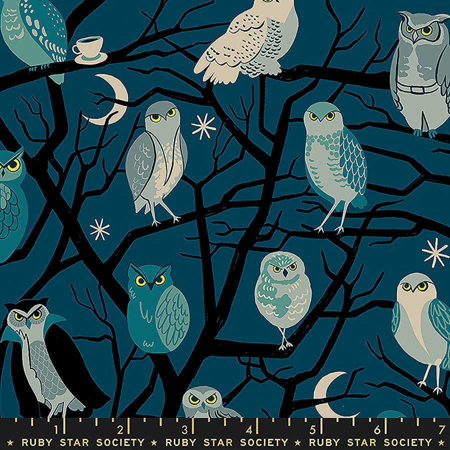 Freaky Familiars Owls & Trees Galaxy - Ruby Star Society from Fort Worth Fabric Studio