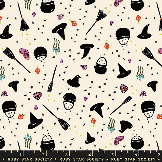 Freaky Familiars Witch Toss Natural - Ruby Star Society from Fort Worth Fabric Studio