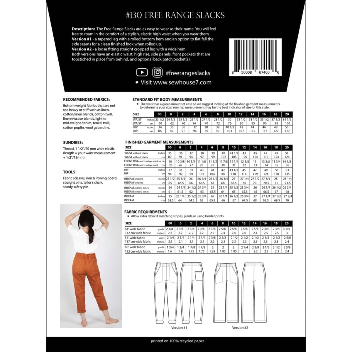 Free Range Slacks Pattern Sizes 00 - 20 - Sew House Seven from Fort Worth Fabric Studio