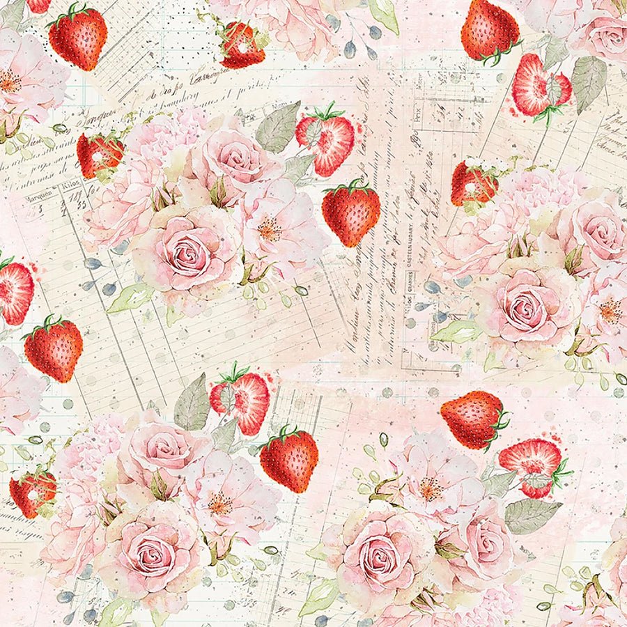 Fruits & Blossoms Strawberry & Floral Toss Rose - Blank Quilting from Fort Worth Fabric Studio