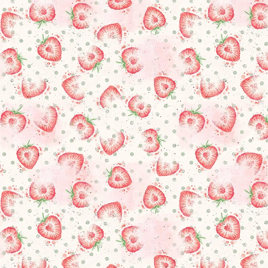 Fruits & Blossoms Strawberry Toss Parchment - Blank Quilting from Fort Worth Fabric Studio