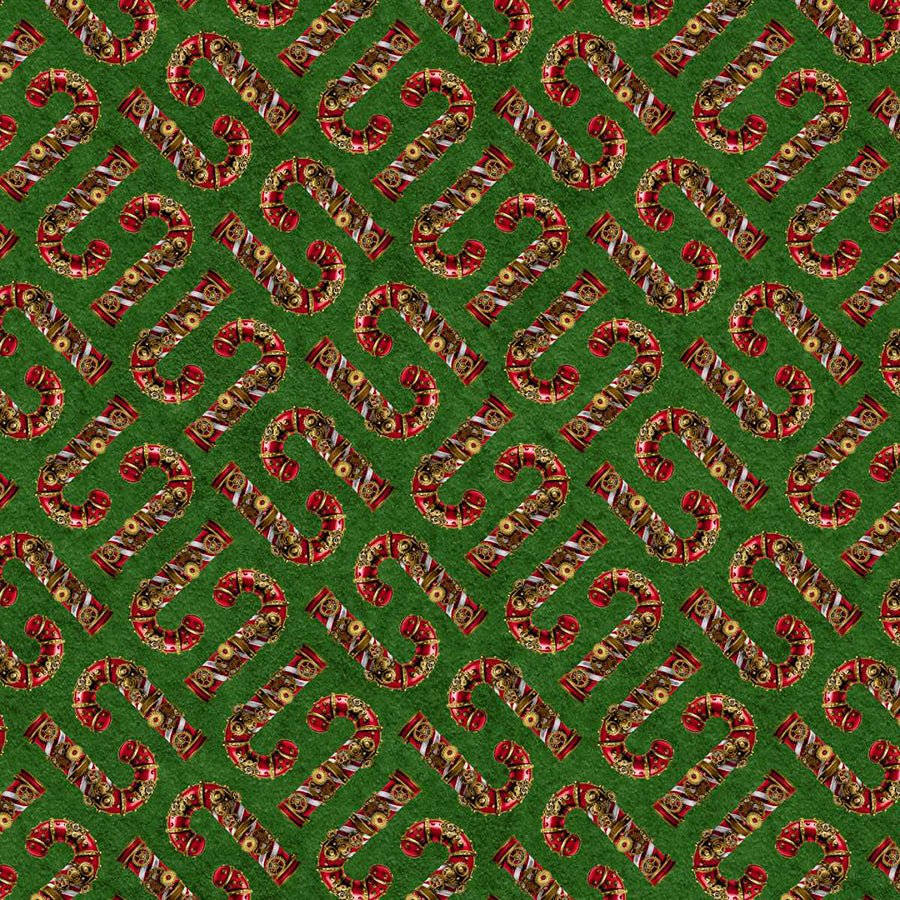 Gears & Garland Candy Canes Green - Blank Quilting from Fort Worth Fabric Studio