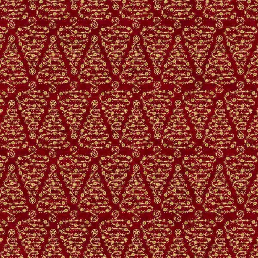 Gears & Garland Christmas Trees Red – Remnant 15″ × 44″ - Blank Quilting from Fort Worth Fabric Studio