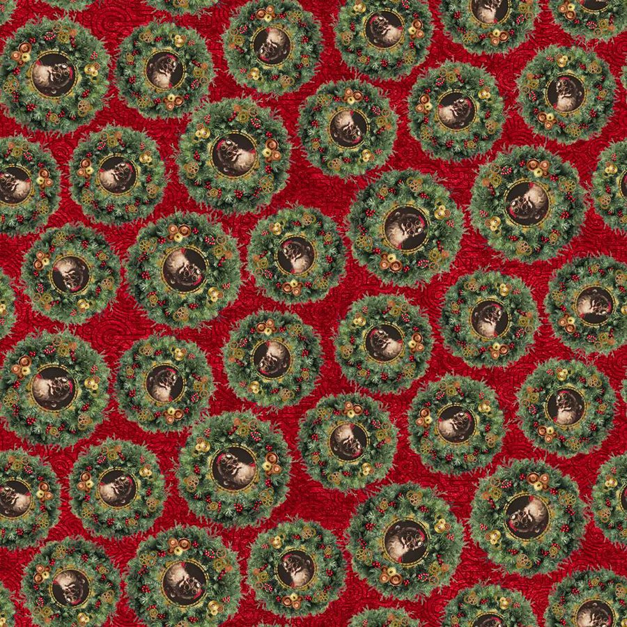 Gears & Garland Christmas Wreaths Red - Blank Quilting from Fort Worth Fabric Studio