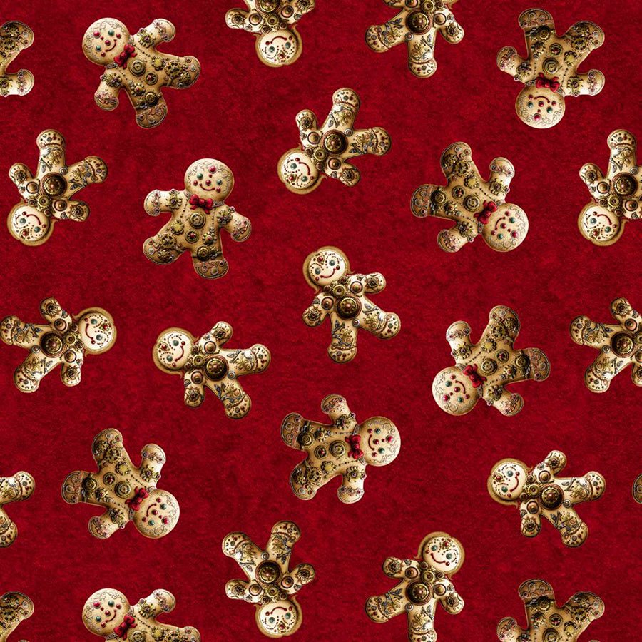 Gears & Garland Gingerbread Man Red - Blank Quilting from Fort Worth Fabric Studio