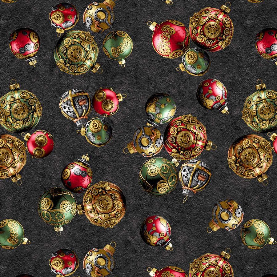 Gears & Garland Ornaments Black - Blank Quilting from Fort Worth Fabric Studio