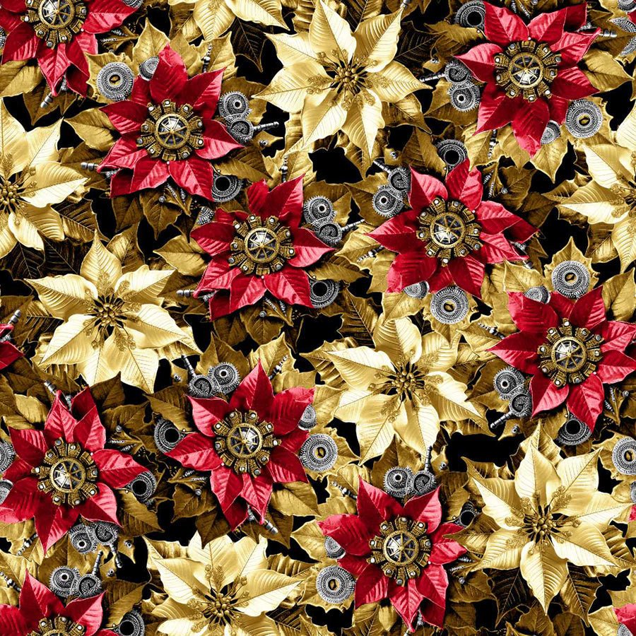 Gears & Garland Poinsettias Red - Blank Quilting from Fort Worth Fabric Studio