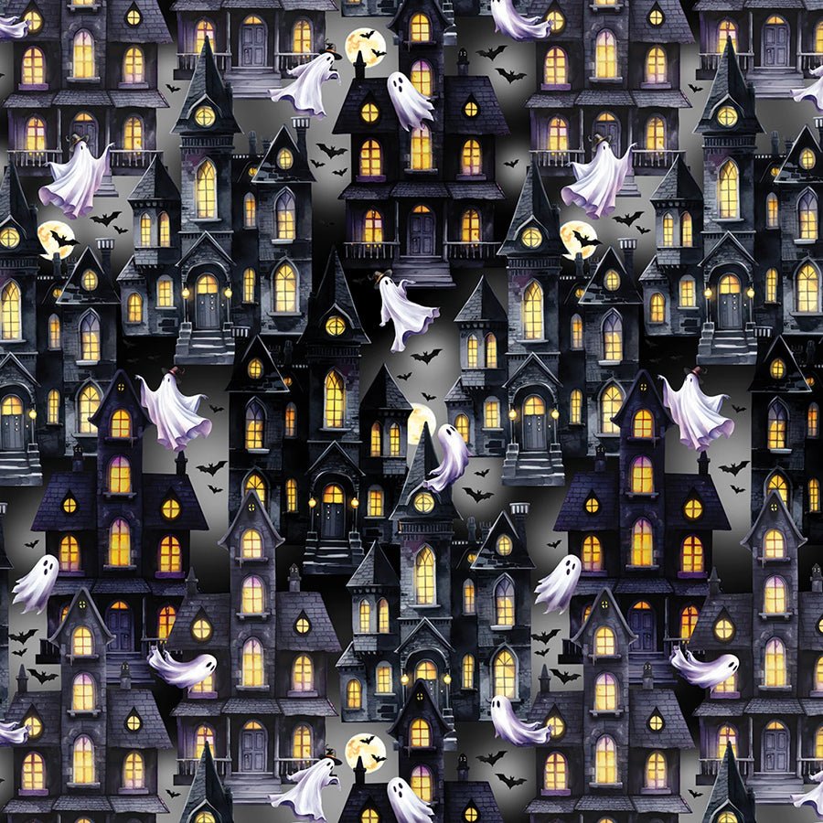 Ghostly Soiree Ghost Town Gray - Benartex from Fort Worth Fabric Studio