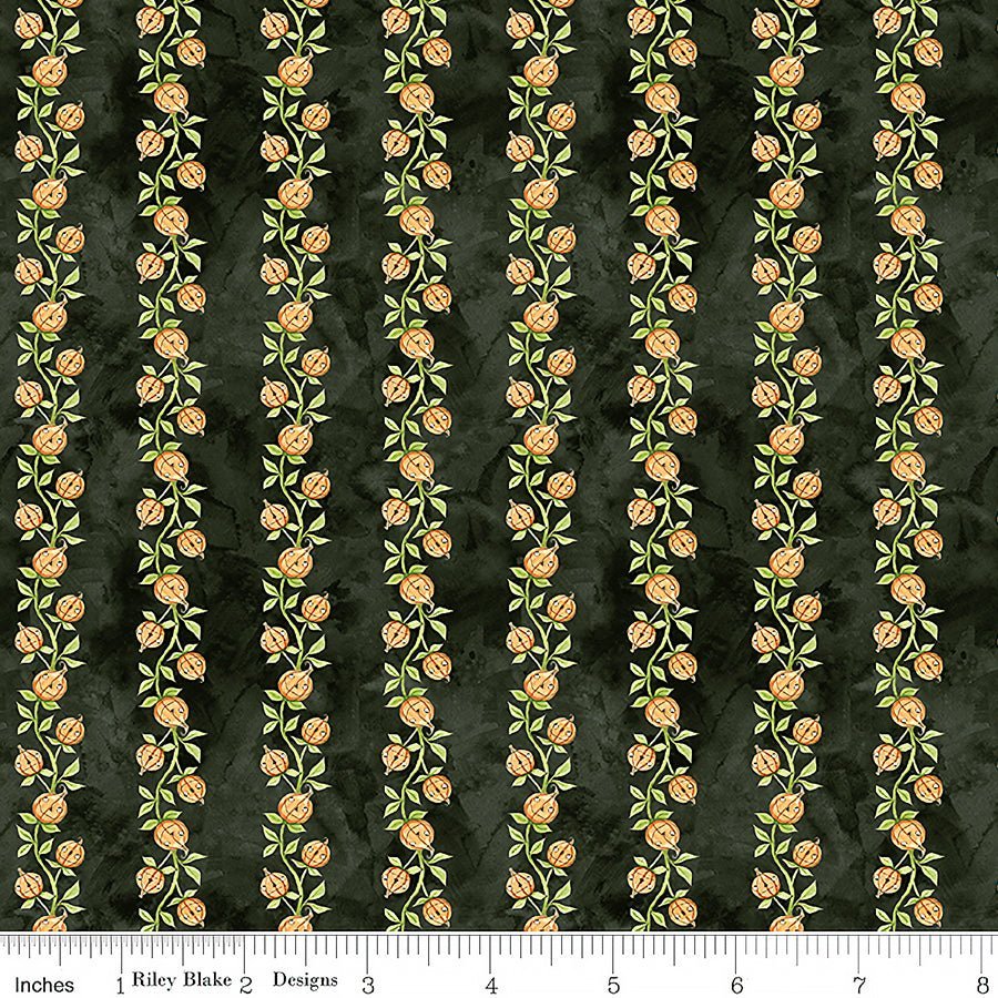 Ghoul Friends Pumpkin Vine Black – Remnant 32″ × 44″ - Riley Blake from Fort Worth Fabric Studio