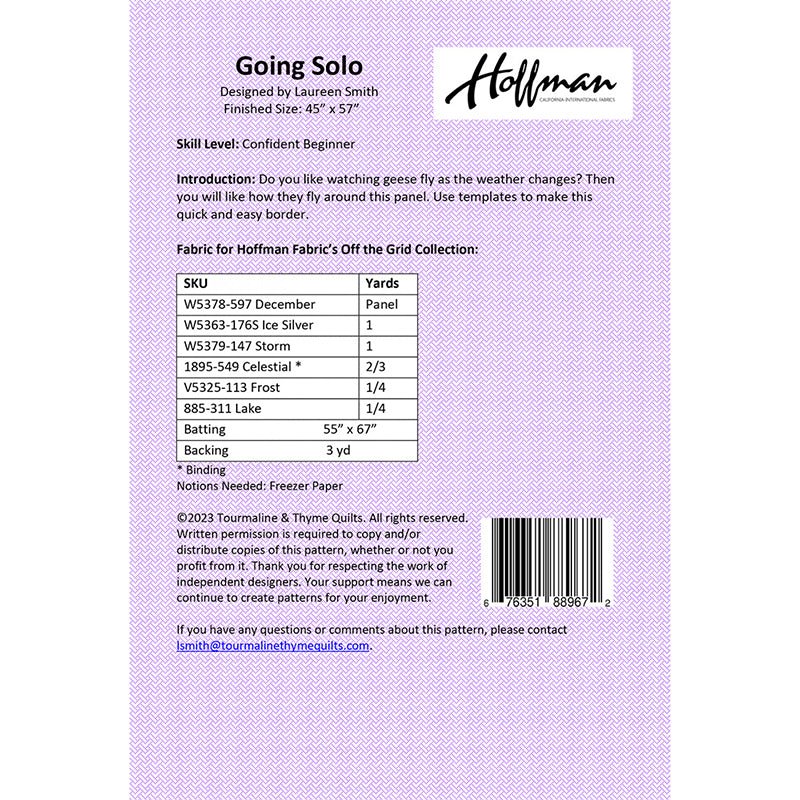 Going Solo Quilt Pattern by Tourmaline & Thyme Quilts - Hoffman from Fort Worth Fabric Studio
