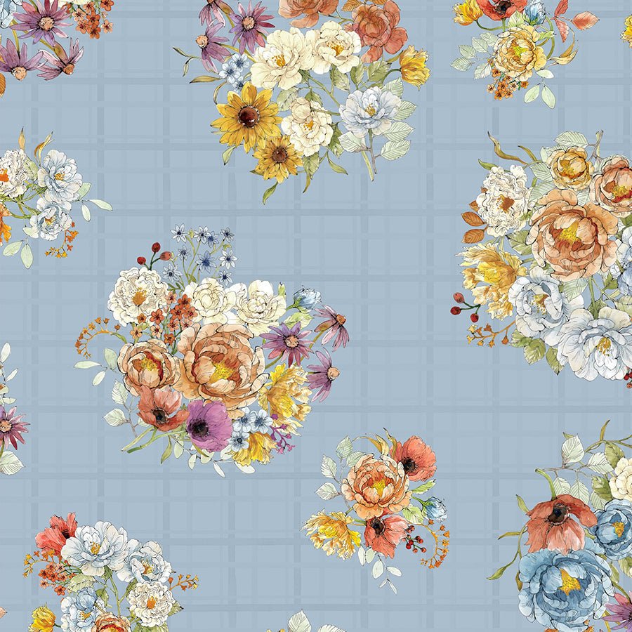 Growing in Color Bouquets Denim – Remnant 9" × 44" - White Owl Textiles from Fort Worth Fabric Studio