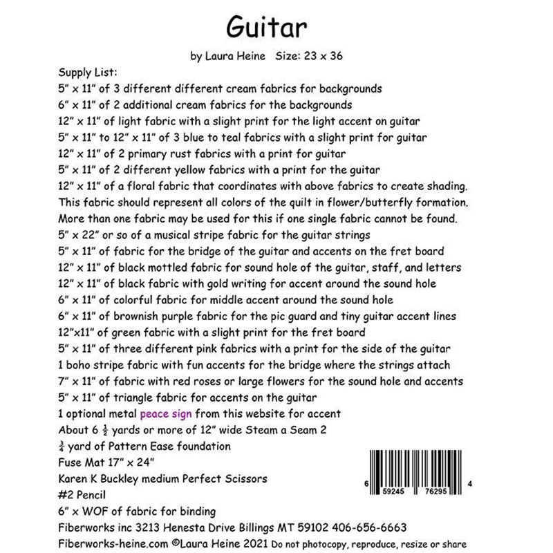 Guitar Quilt Pattern from Fiberworks Inc - Fiberworks Inc from Fort Worth Fabric Studio