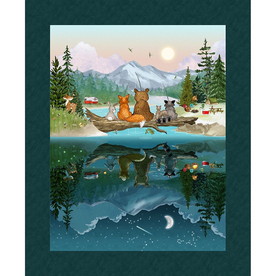 Happy Campers 36" Panel Dark Teal/Green - Henry Glass from Fort Worth Fabric Studio