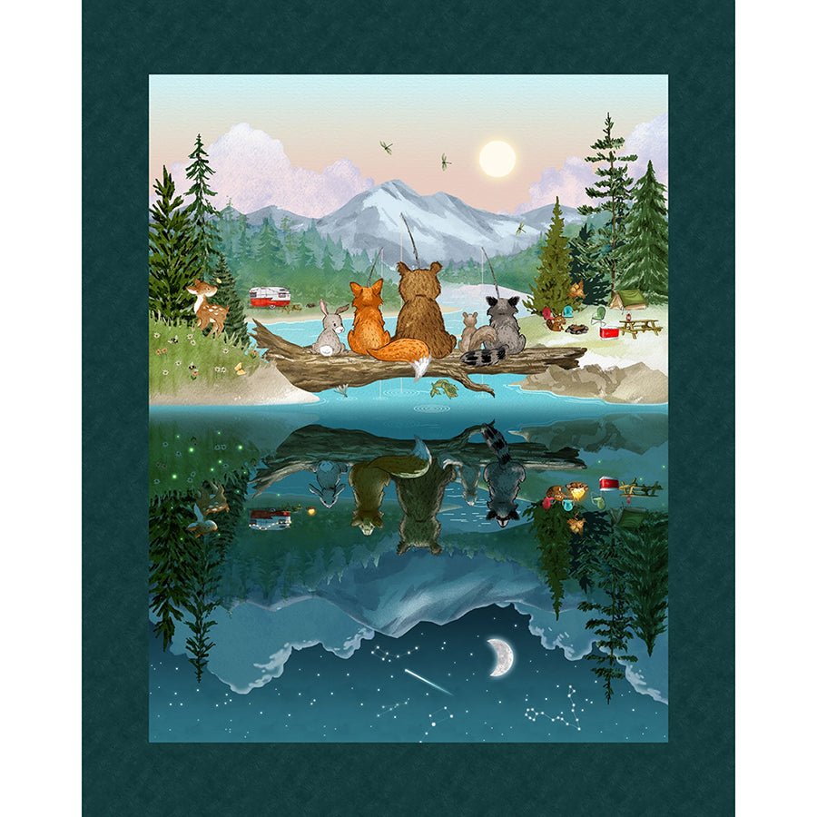 Happy Campers Minky 48" X 60" Panel Dark Teal/Green - Henry Glass from Fort Worth Fabric Studio