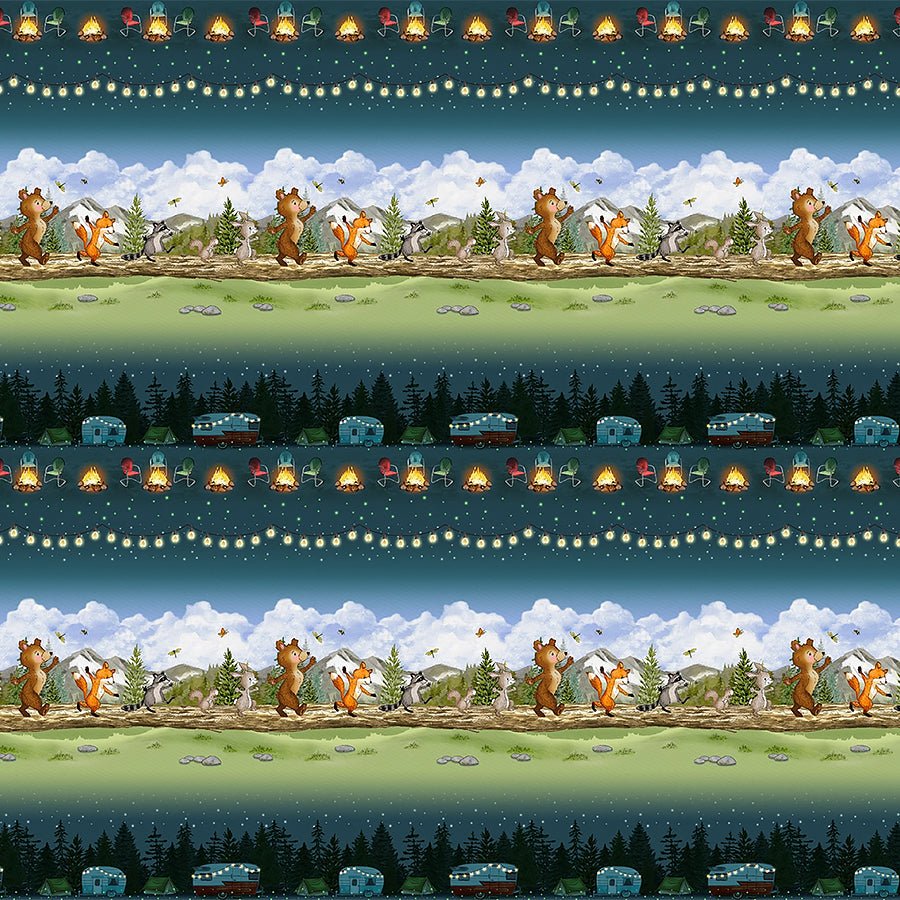 Happy Campers Stripes Dark Teal/Green - Henry Glass from Fort Worth Fabric Studio