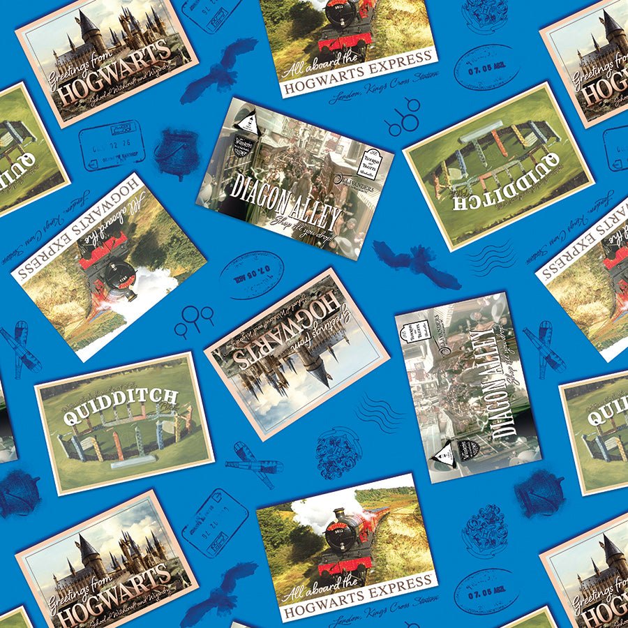 Harry Potter Postcards Royal Blue - Benartex from Fort Worth Fabric Studio