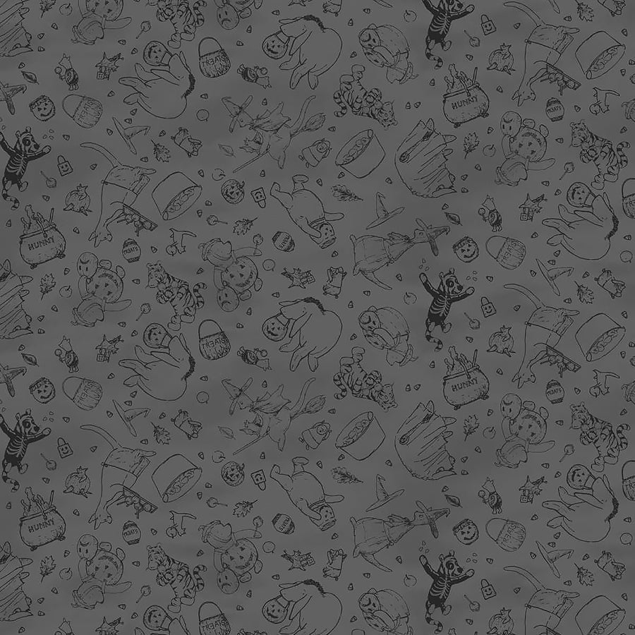 Haunted Acre Wood Crew Lineart Charcoal – Remnant 44″ × 44″ - Studio E from Fort Worth Fabric Studio