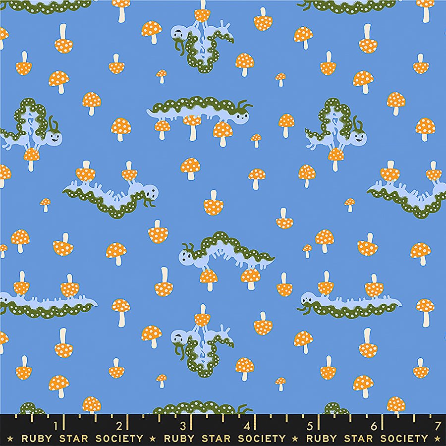 Hello Alice Caterpillars Lindley Blue - Ruby Star Society from Fort Worth Fabric Studio