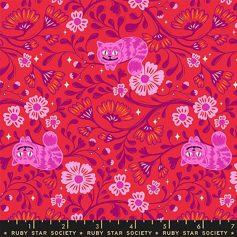 Hello Alice Floral Cats Ruby - Ruby Star Society from Fort Worth Fabric Studio