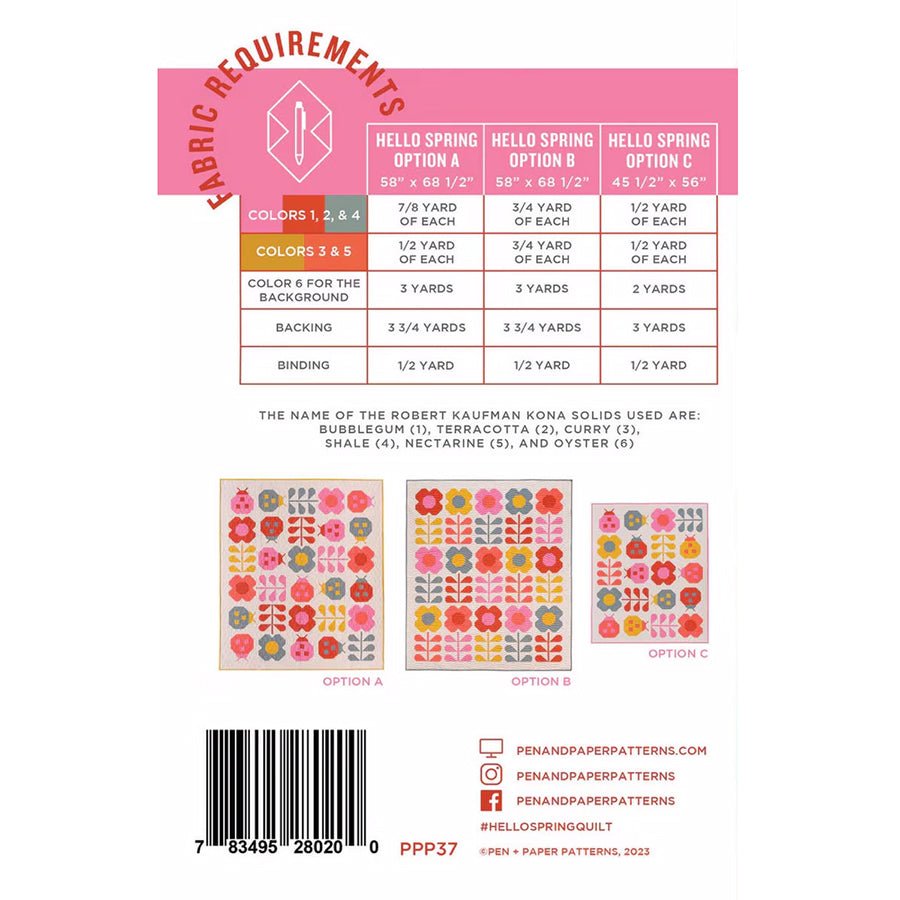Hello Spring Quilt Pattern by Pen + Paper Patterns - Pen + Paper from Fort Worth Fabric Studio