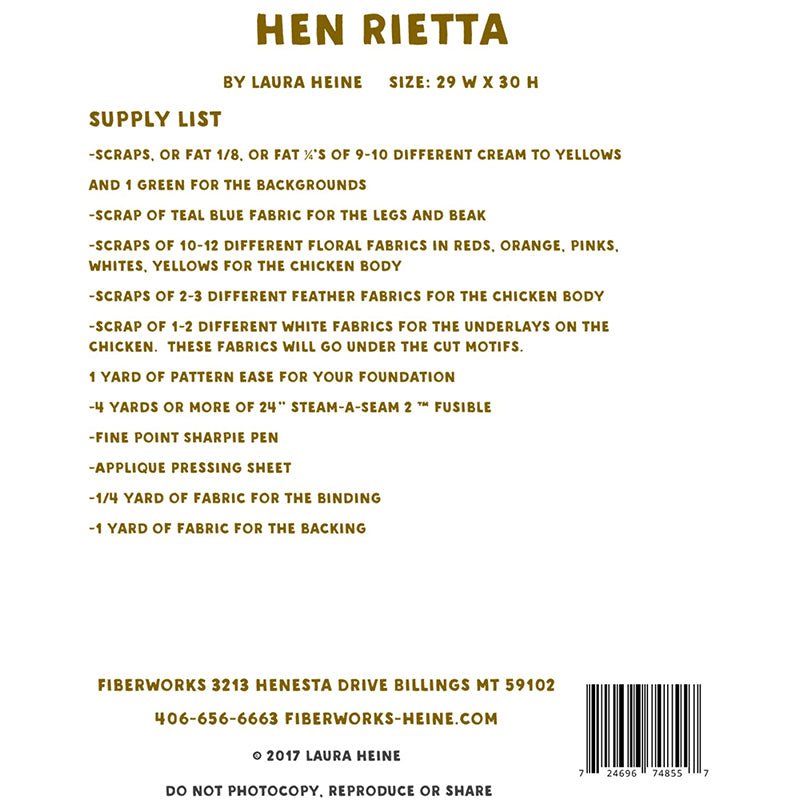 Hen Rietta Collage Pattern by Fiberworks Inc - Fiberworks Inc from Fort Worth Fabric Studio