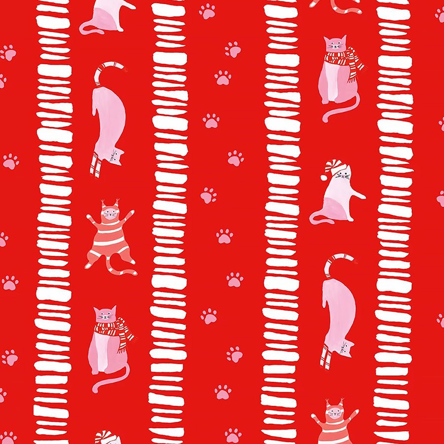 Here Comes Santa Claws Candy Cane Stripe Red - Timeless Treasures from Fort Worth Fabric Studio