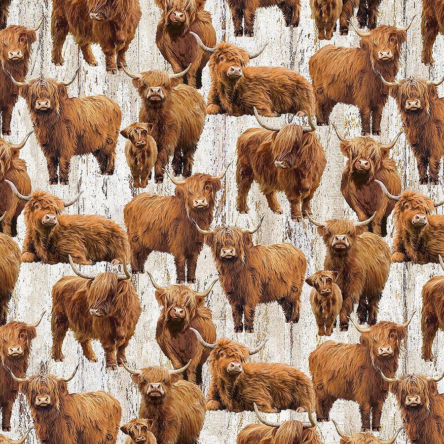 Highland Home Cows Beige - Northcott from Fort Worth Fabric Studio