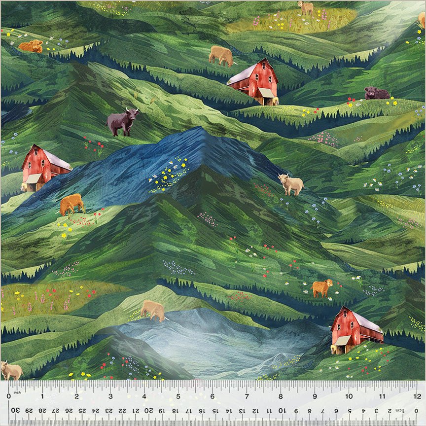 Highland Hooves Little Hoof Hills Pasture - Windham from Fort Worth Fabric Studio