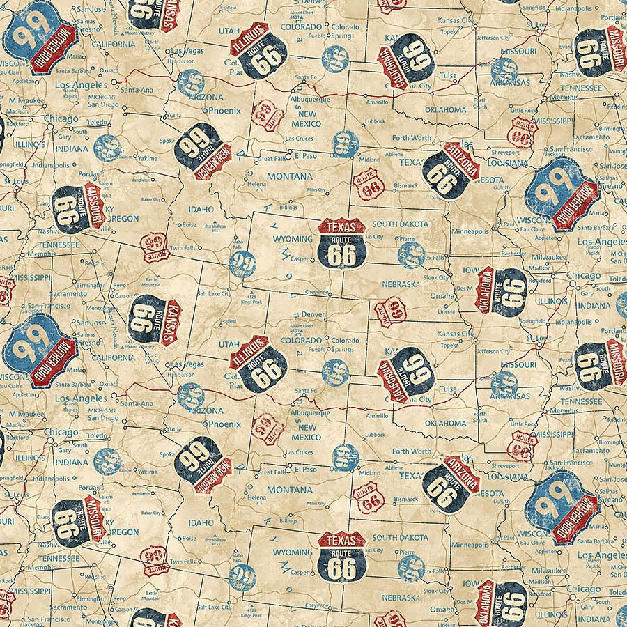 Historic Route 66 Signs Cream Multi - Northcott from Fort Worth Fabric Studio