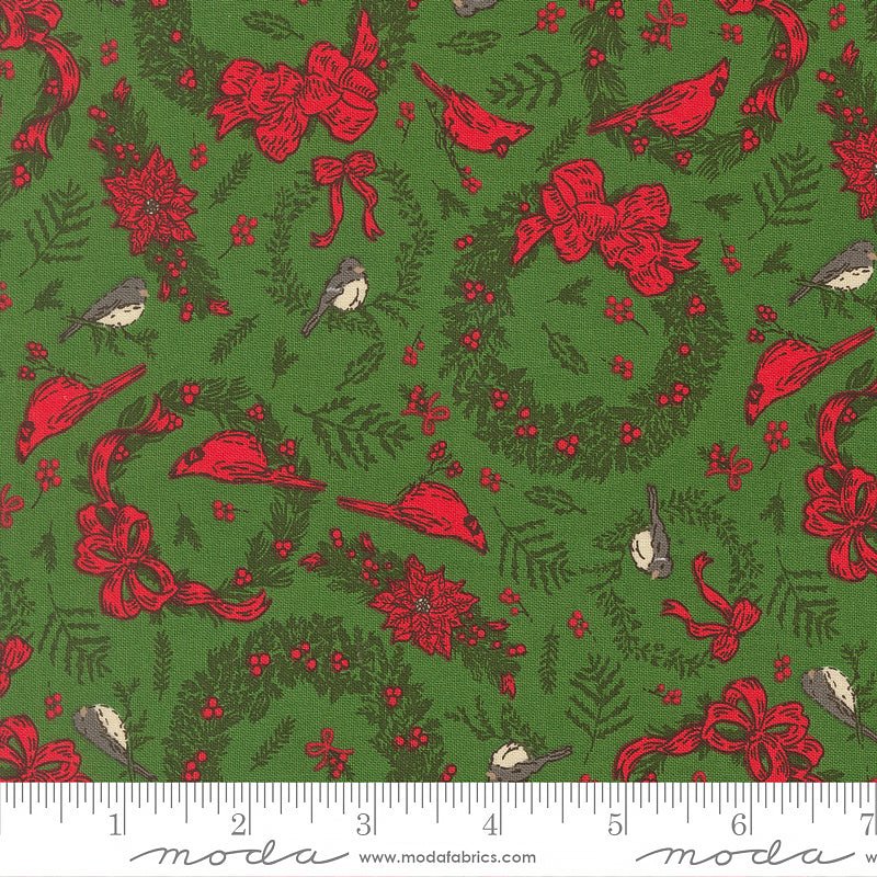 Holiday Cheer Cardinal Wreaths Evergreen - Moda from Fort Worth Fabric Studio