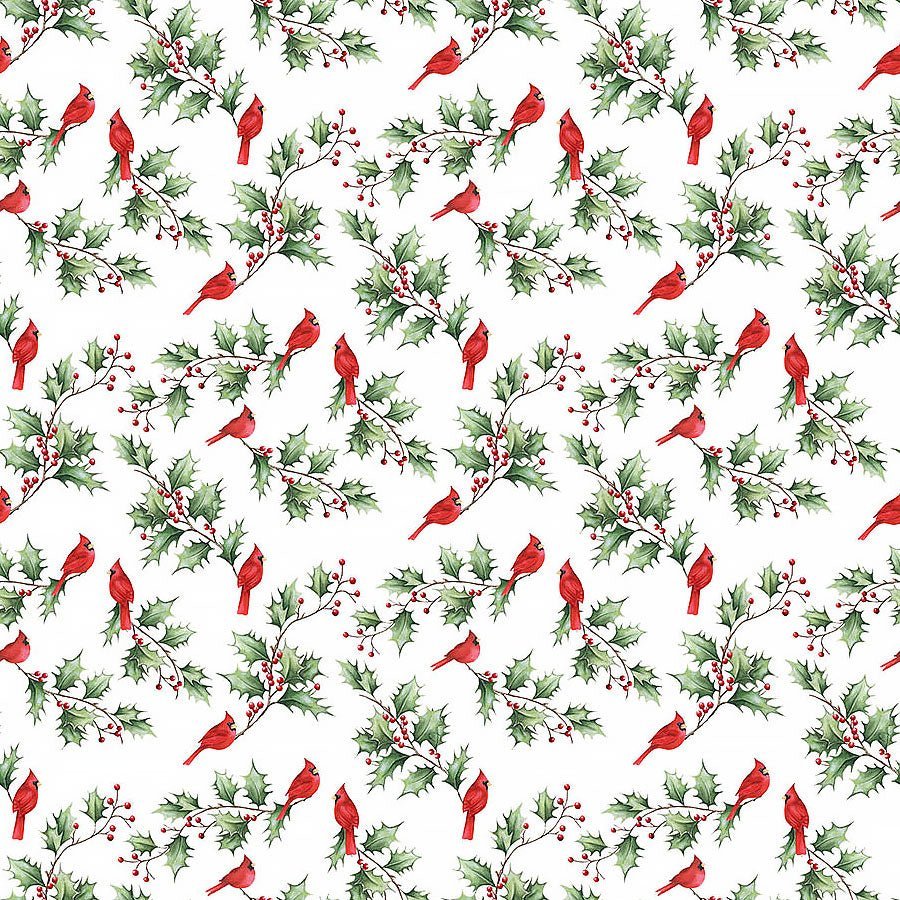 Holly Jolly Cardinal & Holly White Multi – Remnant 43″ × 44″ - Northcott from Fort Worth Fabric Studio
