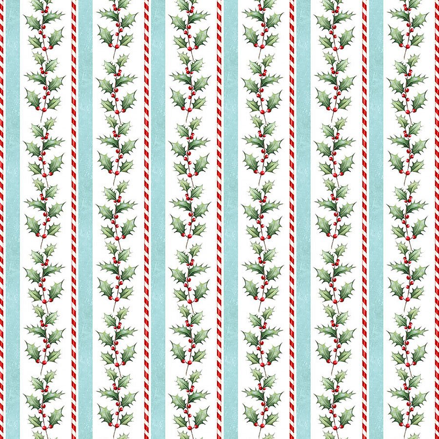 Holly Jolly Holly Stripe White Multi - Northcott from Fort Worth Fabric Studio