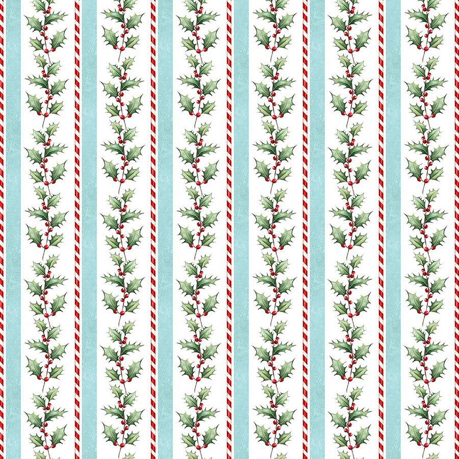 Holly Jolly Holly Stripe White Multi – Remnant 29″ × 44″ - Northcott from Fort Worth Fabric Studio