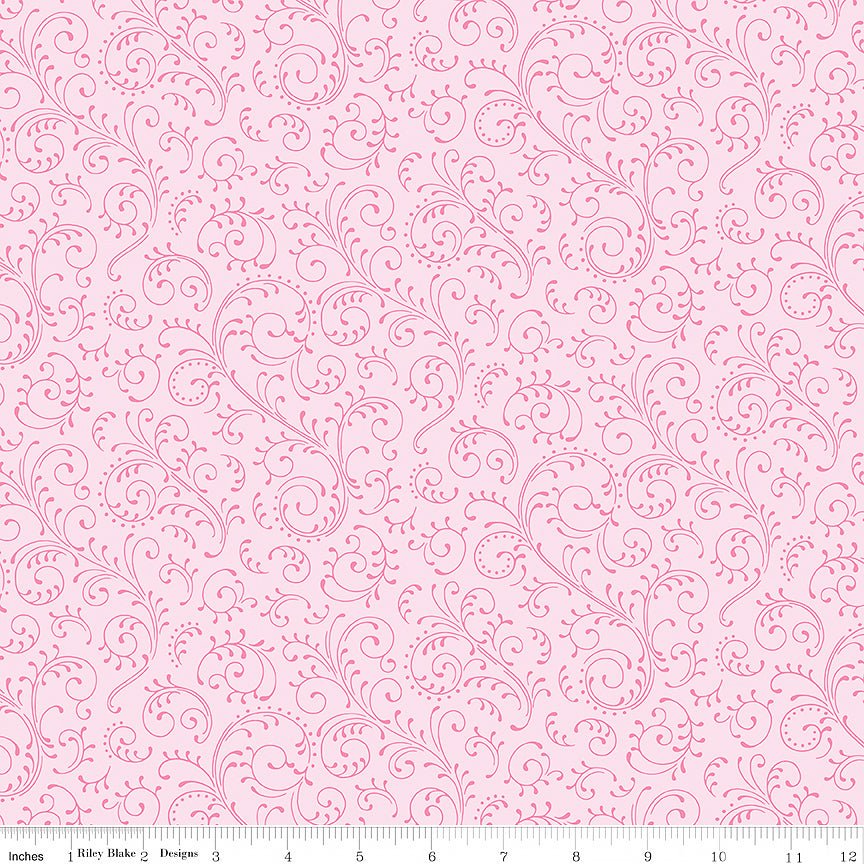 Hydrangeas in the Garden Scrolls Pink Pearlized - Riley Blake from Fort Worth Fabric Studio