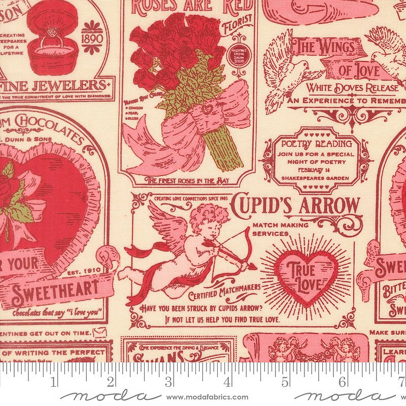 Je T'aime Vintage Advertising Lace - Moda from Fort Worth Fabric Studio