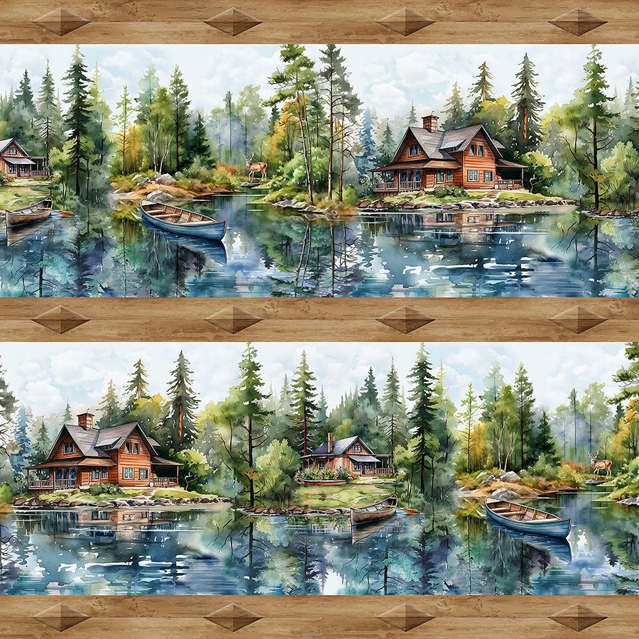 Lakeside Retreat Border Stripe Brown Multi - Northcott from Fort Worth Fabric Studio