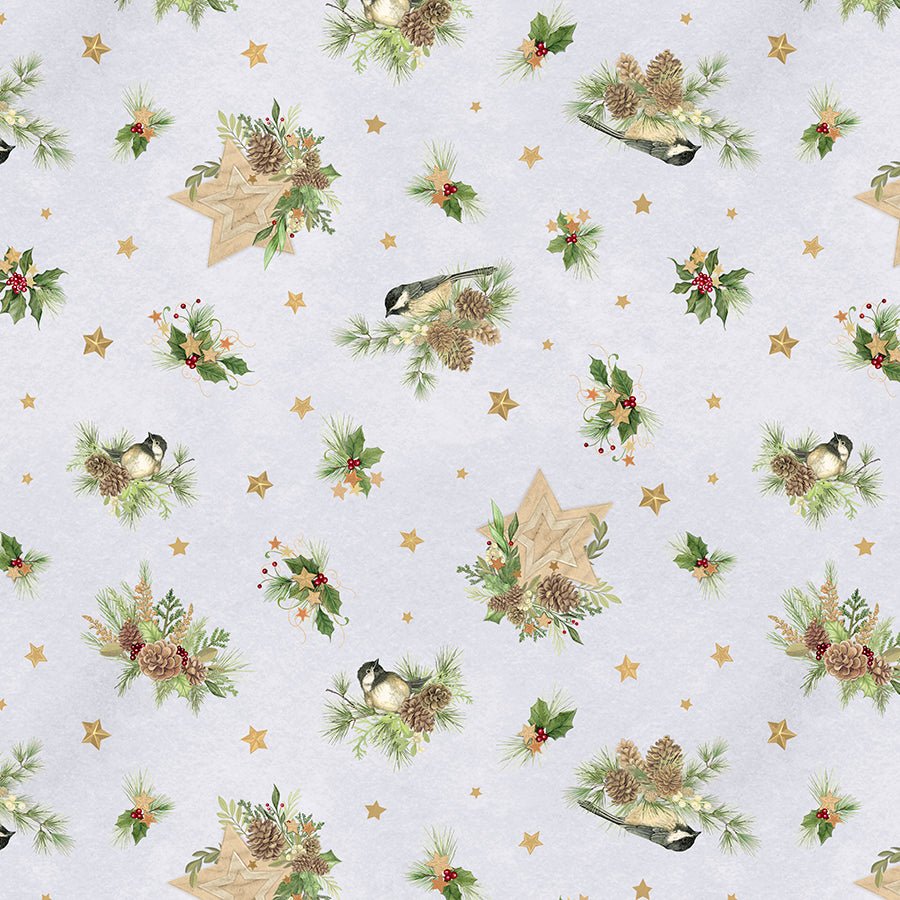 Let It Snow - Man! Birds & Pine Toss Gray - Wilmington Prints from Fort Worth Fabric Studio