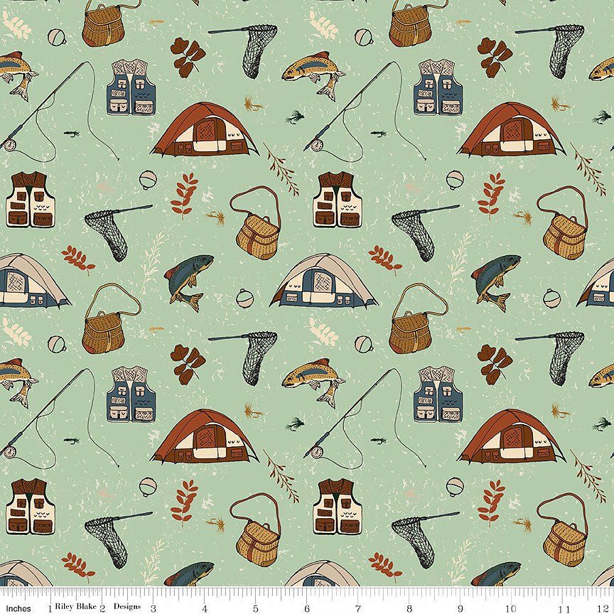 Let's Wander Gone Fishing Sage - Riley Blake from Fort Worth Fabric Studio