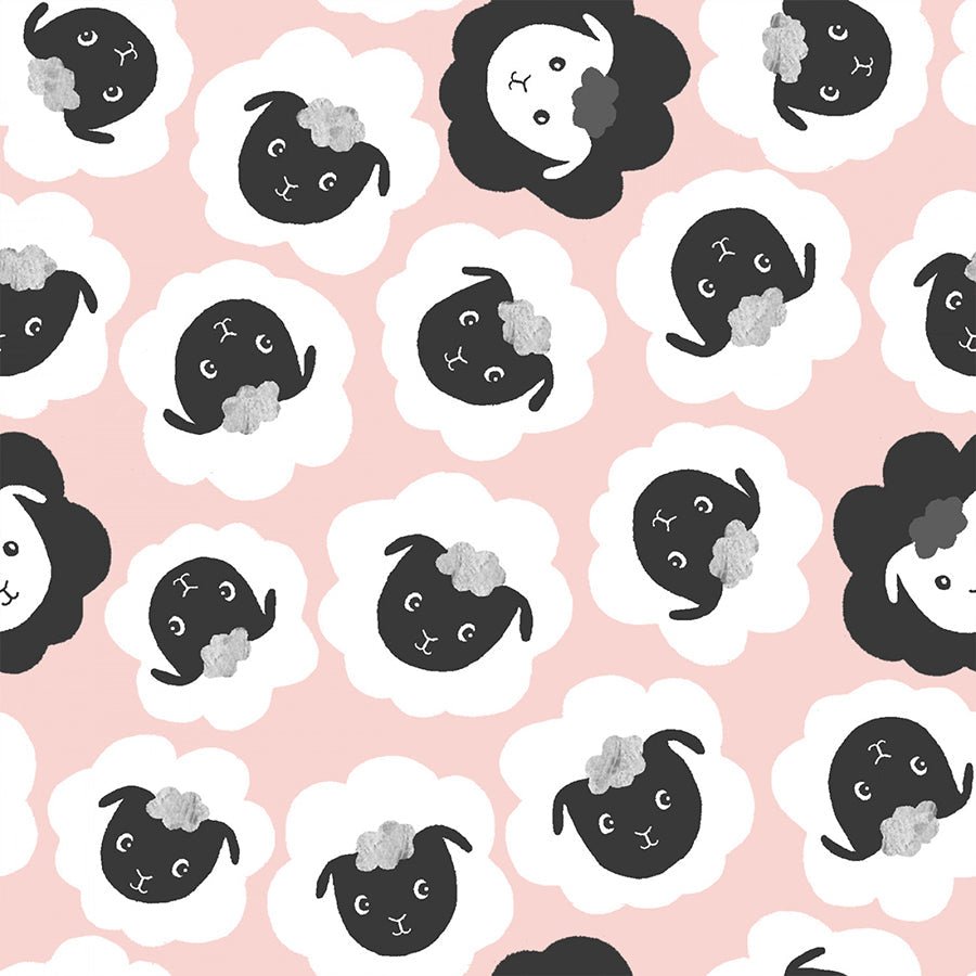 Little Foot Farm Flannel Black Sheep Pink - 3 Wishes Fabric from Fort Worth Fabric Studio