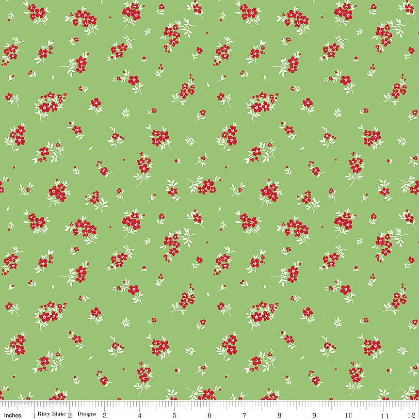 Little Ladybug Mini Flowers Green - Riley Blake from Fort Worth Fabric Studio