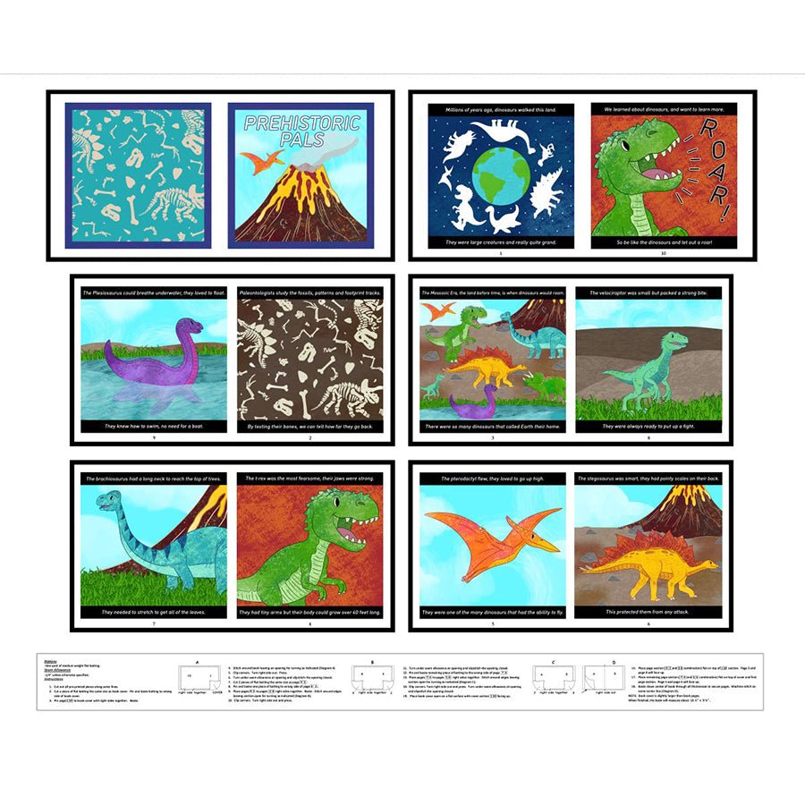 Little Library 36" Prehistoric Pals Book Panel Multi Panel by Blank Quilting